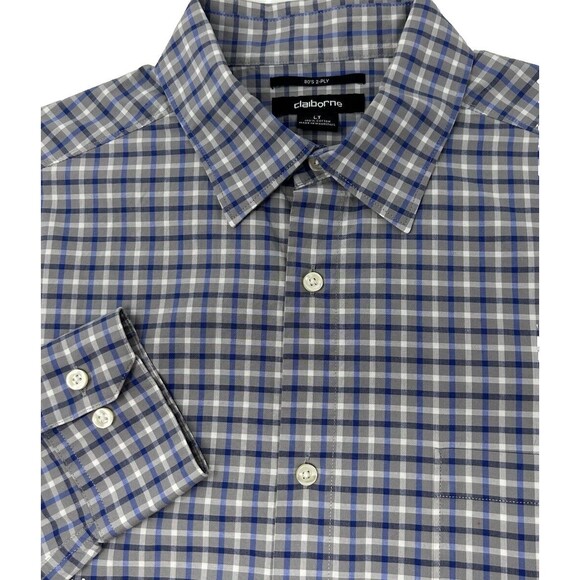 Claiborne Blue White Check Button Up Long Sleeve Shirt Men’s‎ LT - Picture 1 of 8